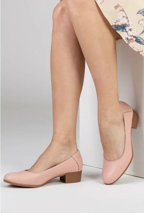 Pantofi dama roz din piele naturală cu toc maro