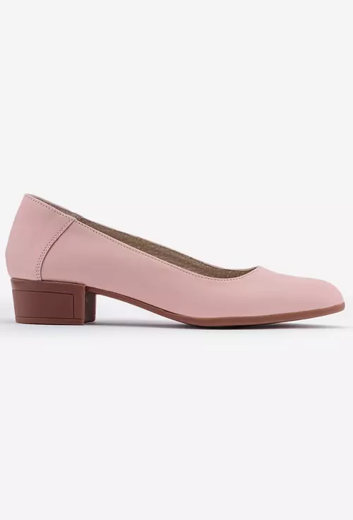 Pantofi dama roz din piele naturală cu toc maro