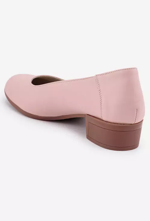 Pantofi dama roz din piele naturală cu toc maro