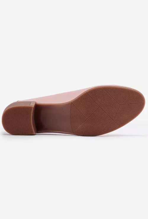 Pantofi dama roz din piele naturală cu toc maro
