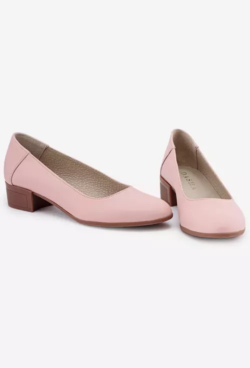 Pantofi dama roz din piele naturală cu toc maro