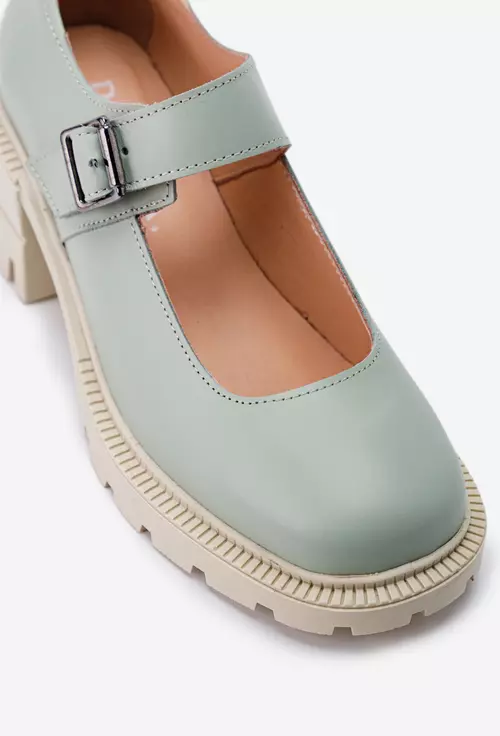 Pantofi dama verzi din piele cu bareta