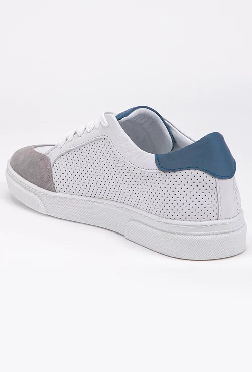 Pantofi din piele albi cu detalii gri si albastre