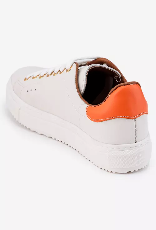 Pantofi din piele bej deschis cu detaliu portocaliu