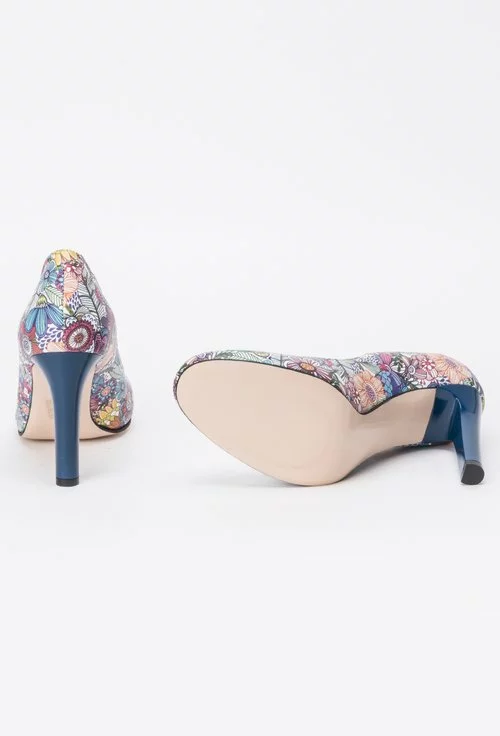 Pantofi din piele naturala cu imprimeu floral colorat Margarette