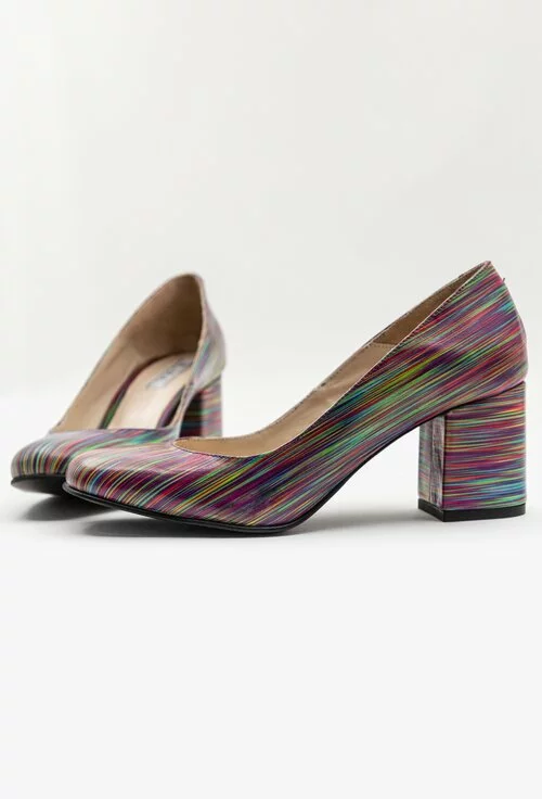 Pantofi din piele naturala cu imprimeu multicolor