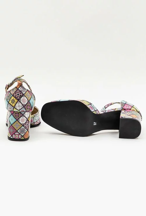 Pantofi din piele naturala cu imprimeu multicolor mozaic