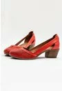 Pantofi din piele naturala cu toc nuanta rosu corai