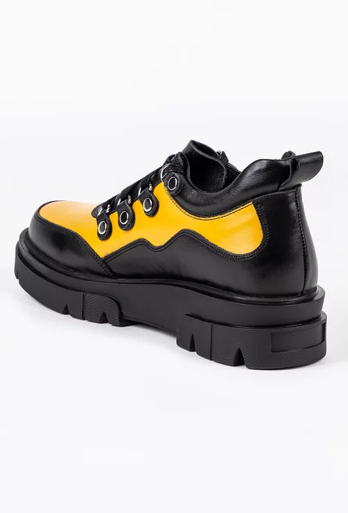 Pantofi din piele naturala in nuante de galben si negru