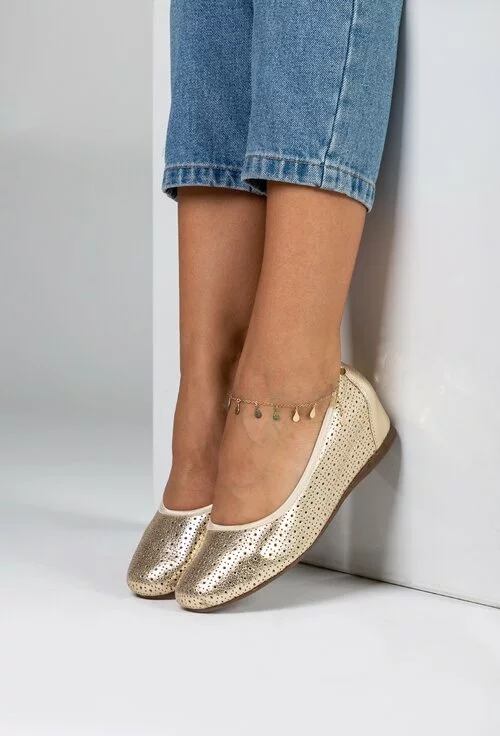 Pantofi din piele naturala nuanta auriu