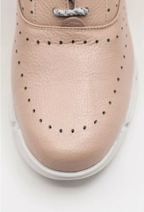Pantofi din piele naturala nuanta nude cu insertii sclipitoare