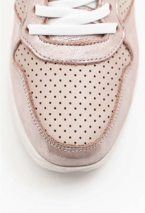 Pantofi din piele naturala nuanta roz pal cu insertii sclipitoare