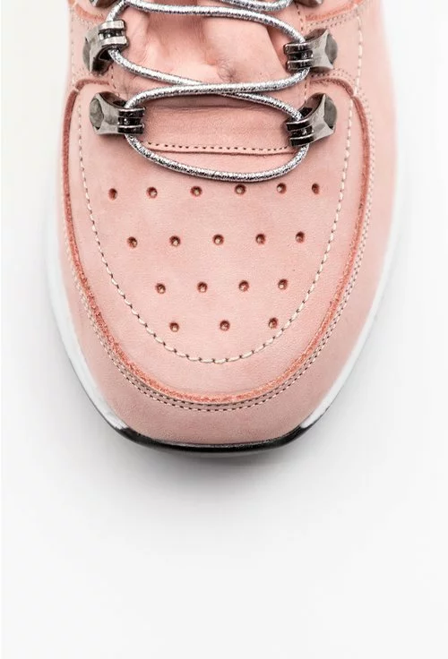 Pantofi din piele naturala perforata nuanta roz pal