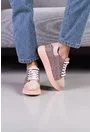 Pantofi din piele naturala roz pal cu imprimeu carouri