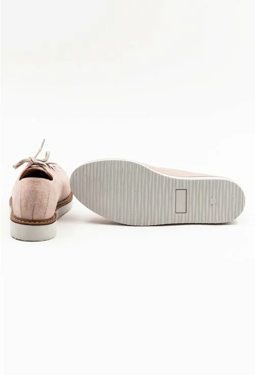 Pantofi din piele naturala roz pal cu siret