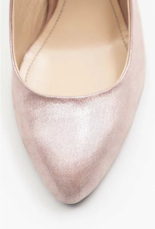 Pantofi din piele naturala roze cu insertii sclipitoare