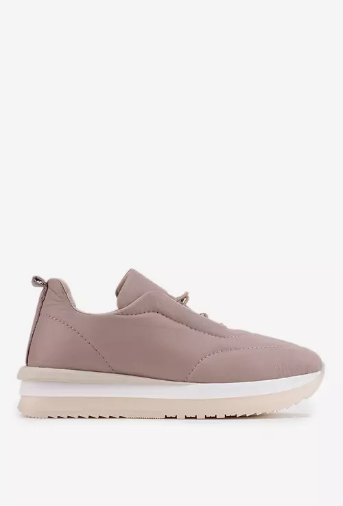 Pantofi din piele taupe cu siret