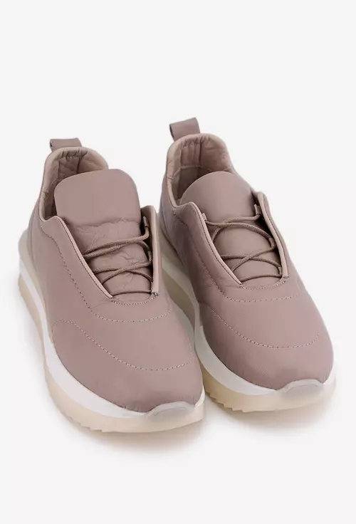 Pantofi din piele taupe cu siret