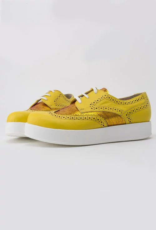 Pantofi galben cu auriu din piele naturala Larra