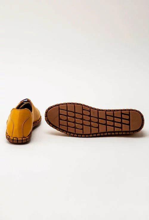 Pantofi galbeni mustar din piele cu siret colorat
