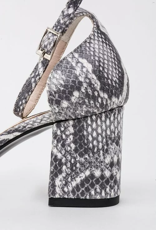 Pantofi gri cu alb din piele naturala cu imprimeu tip piele de reptila Yves