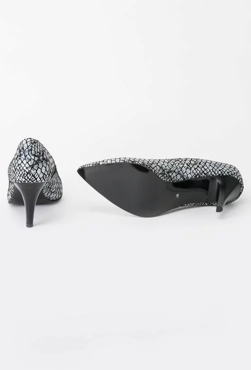 Pantofi gri cu negru cu imprimeu tip piele de reptila din piele naturala Susan