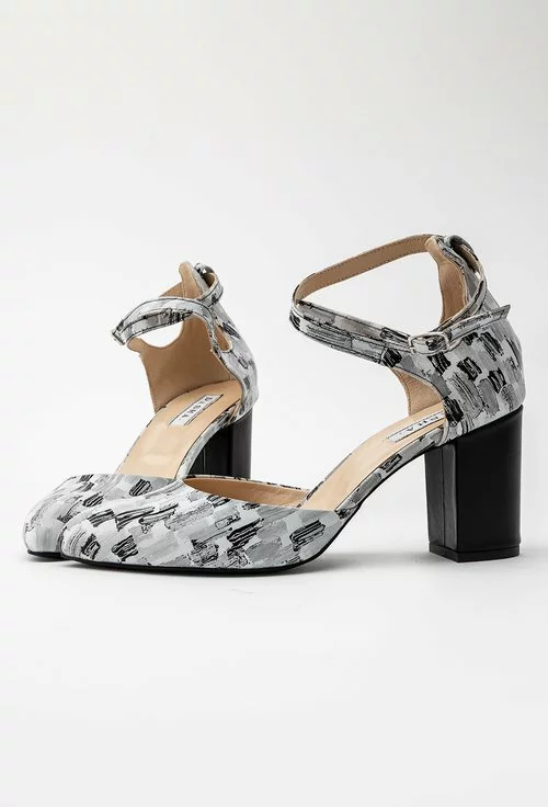 Pantofi gri din piele naturala cu imprimeu abstract Lucrezia
