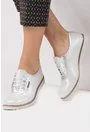 Pantofi gri sidefat cu argintiu din piele naturala Julia