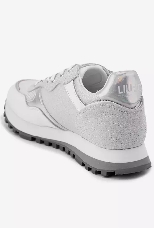 Pantofi LiuJo argintii cu alb din piele cu sclipici