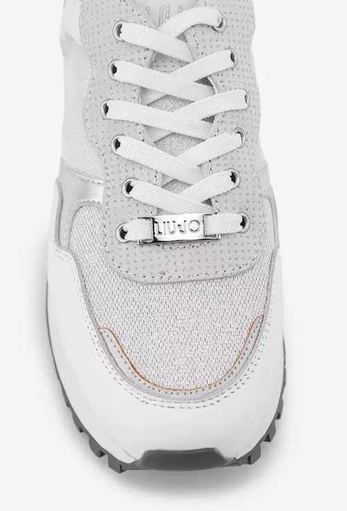 Pantofi LiuJo argintii cu alb din piele cu sclipici