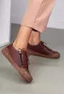 Pantofi maro din piele cu siret si fermoar
