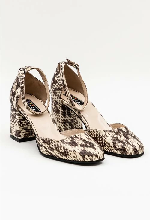Pantofi maro din piele naturala imprimeu tip piele sarpe Dasha.ro