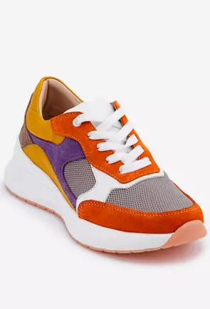 Pantofi multicolori din piele intoarsa si box