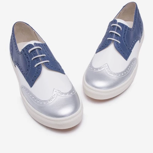 Pantofi navy cu model alb si argintiu din piele naturala Cloud