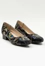 Pantofi negri din piele naturala cu imprimeu floral colorat Dianne