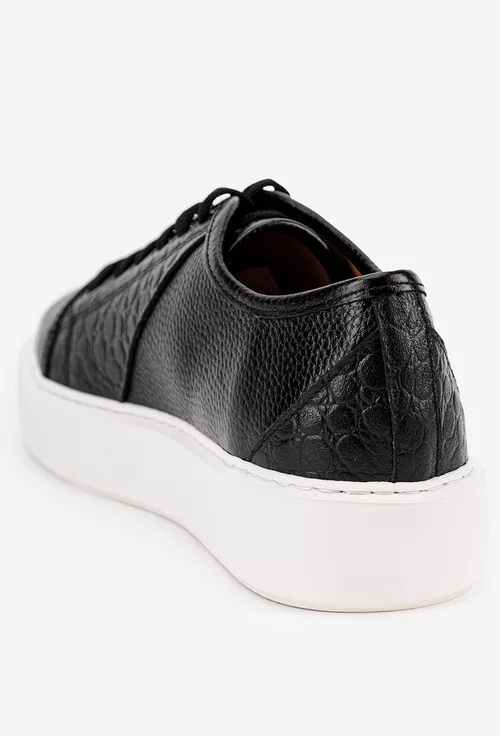 Pantofi negri din piele cu model croco