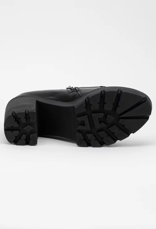 Pantofi negri din piele cu toc si platforma