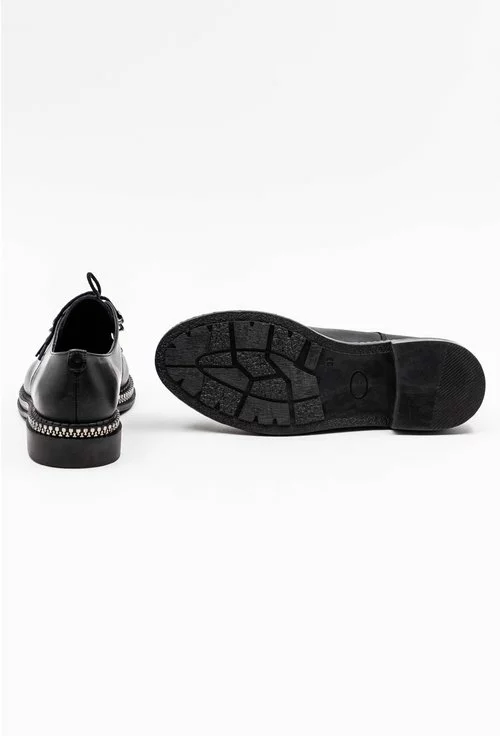 Pantofi negri din piele naturala cu detaliu cu fermoar