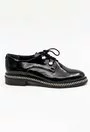 Pantofi negri din piele naturala lacuita cu detaliu cu fermoar