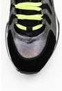 Pantofi negri din piele naturala si material textil cu detalii neon