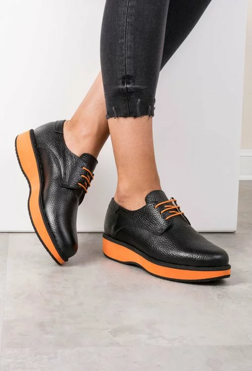 Pantofi negru cu portocaliu din piele naturala Lara