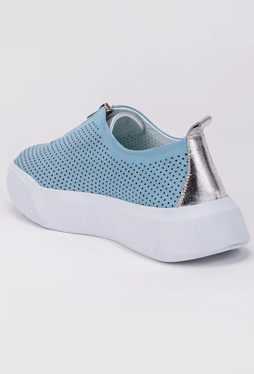 Pantofi nuanta bleu deschis din piele cu fermoar