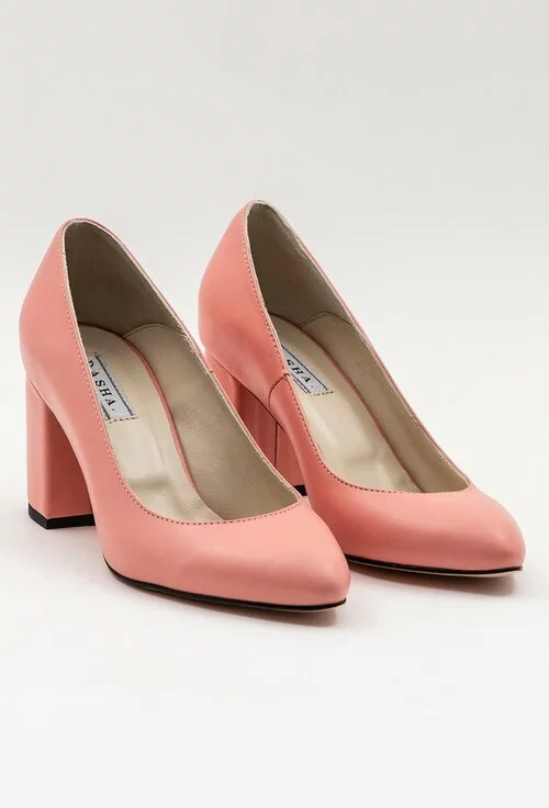 Pantofi nuanta roz pal din piele naturala cu toc