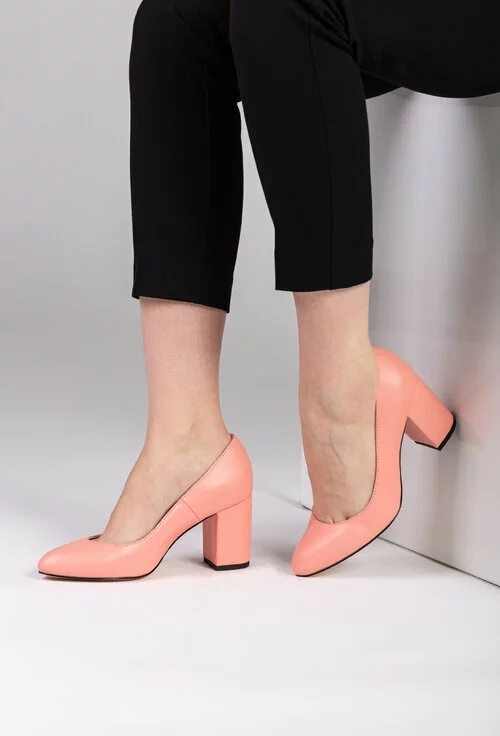 Pantofi nuanta roz pal din piele naturala cu toc