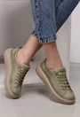 Pantofi nuanta verde deschis-kaki din piele