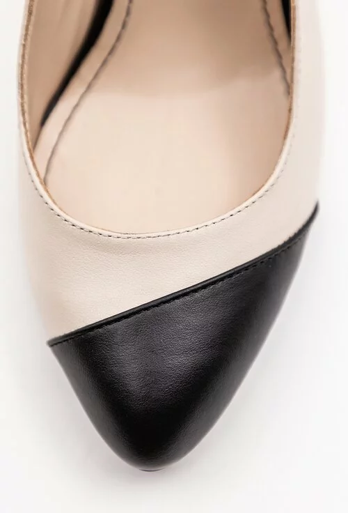 Pantofi office bej din piele naturala cu detaliu negru