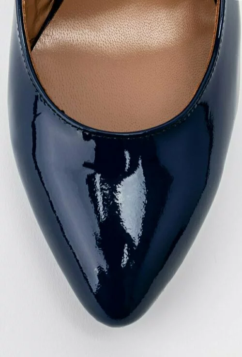 Pantofi office bleumarin din piele naturala lacuita