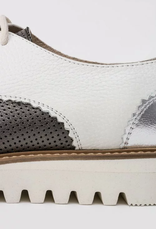 Pantofi Oxford alb cu argintiu si gri metalizat din piele naturala Ocsi