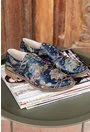 Pantofi Oxford bleumarin cu imprimeu floral multicolor din piele naturala Carmen