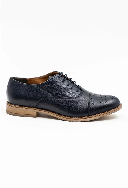 Pantofi Oxford bleumarin din piele naturala